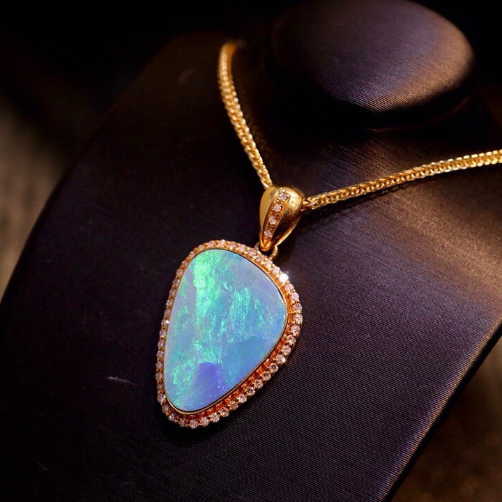 14k Gold 4.07 Ct Natural Opal & Diamond Pendant( Without Chain ) - 3