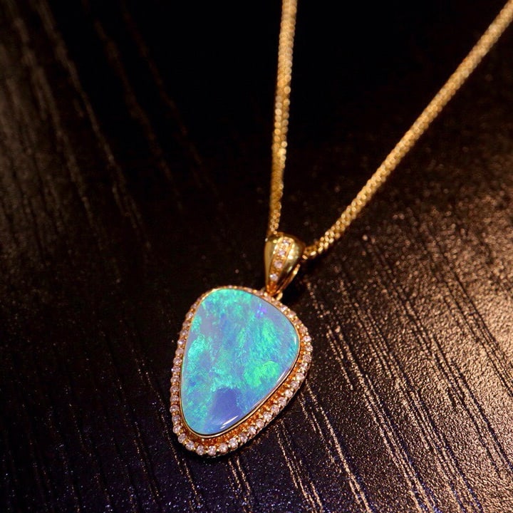 14k Gold 4.07 Ct Natural Opal & Diamond Pendant( Without Chain ) - 5