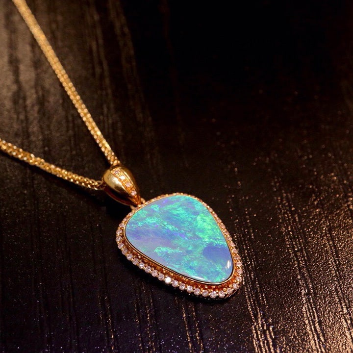 14k Gold 4.07 Ct Natural Opal & Diamond Pendant( Without Chain ) - 6