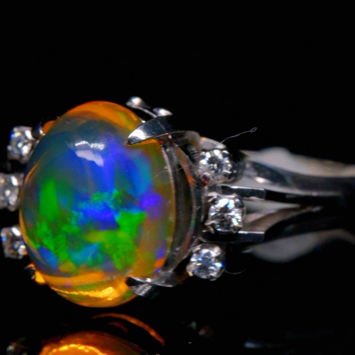 14k Gold 2.84 Ctw Natural Opal & Diamond Ring - 2