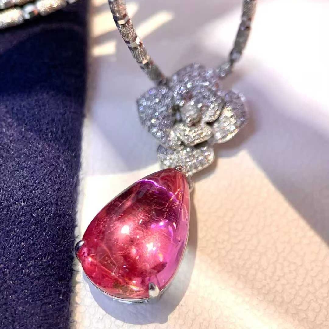 14k Gold 6.8 Ct Natural Tourmaline & Diamond Pendant( Without Chain ) - 2
