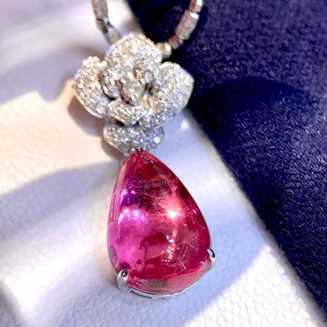 14k Gold 6.8 Ct Natural Tourmaline & Diamond Pendant( Without Chain ) - 4