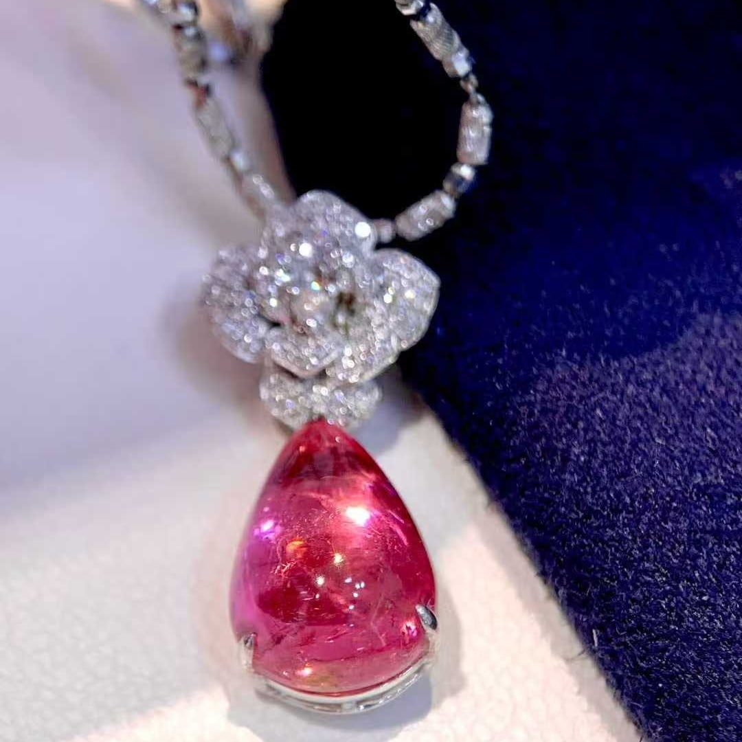 14k Gold 6.8 Ct Natural Tourmaline & Diamond Pendant( Without Chain ) - 5