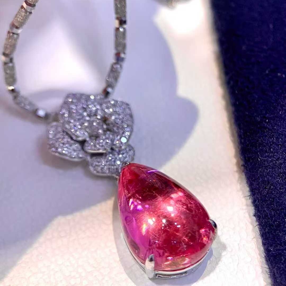 14k Gold 6.8 Ct Natural Tourmaline & Diamond Pendant( Without Chain ) - 6