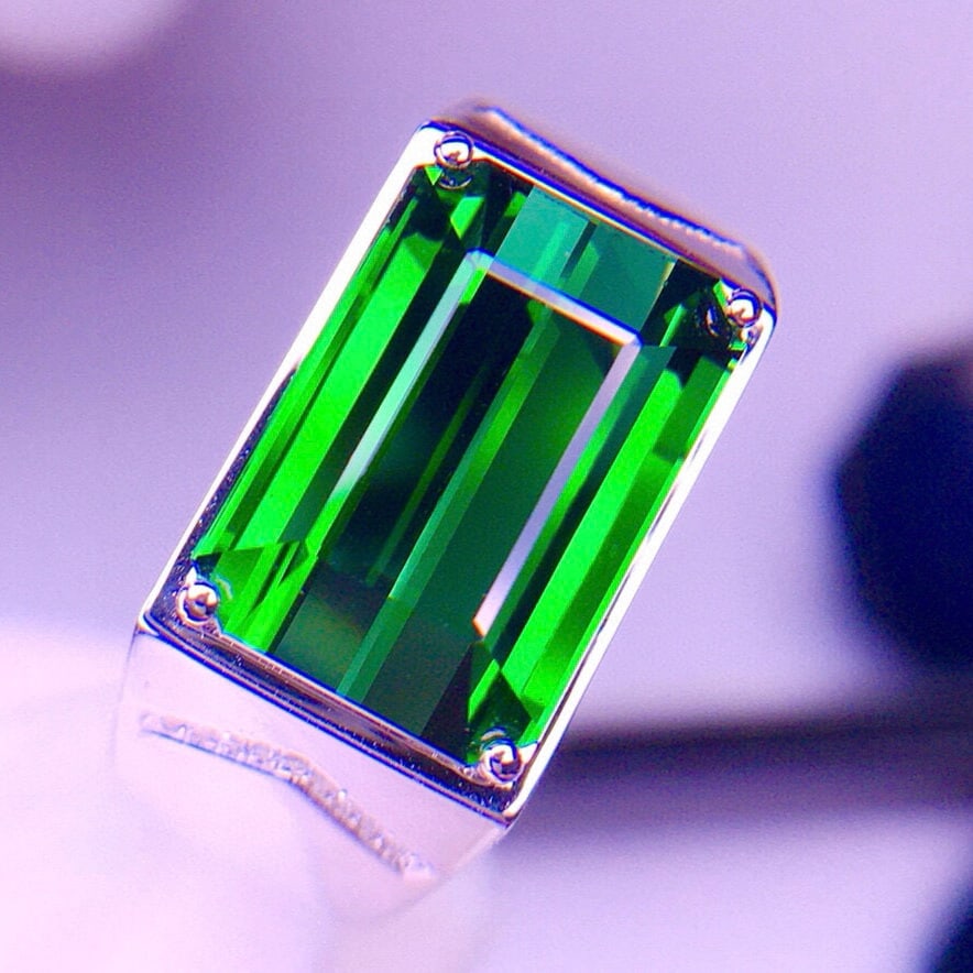 14k Gold 8.65 Ct Natural Tourmaline & Diamond & Men¡¯s Ring - 2