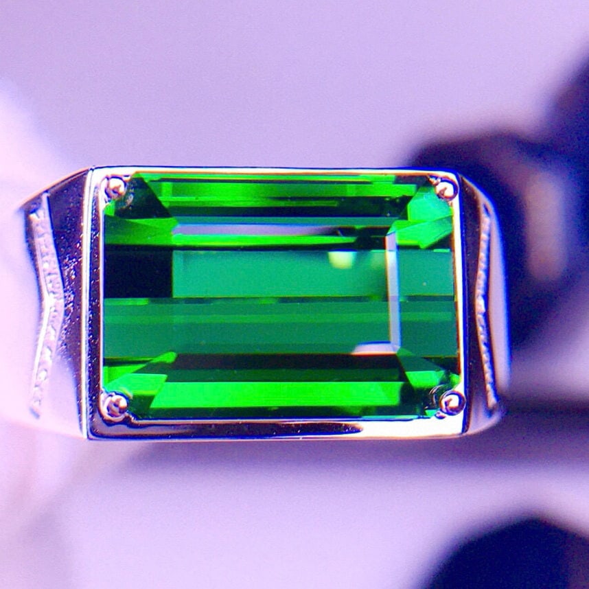 14k Gold 8.65 Ct Natural Tourmaline & Diamond & Men¡¯s Ring - 3