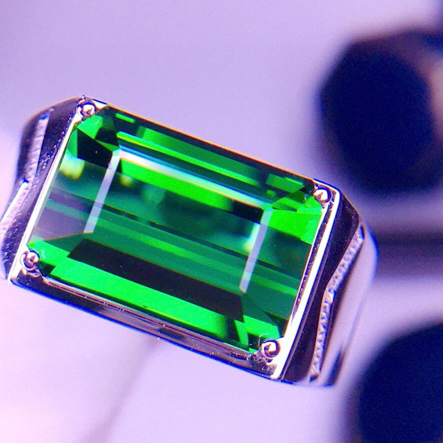 14k Gold 8.65 Ct Natural Tourmaline & Diamond & Men¡¯s Ring - 4