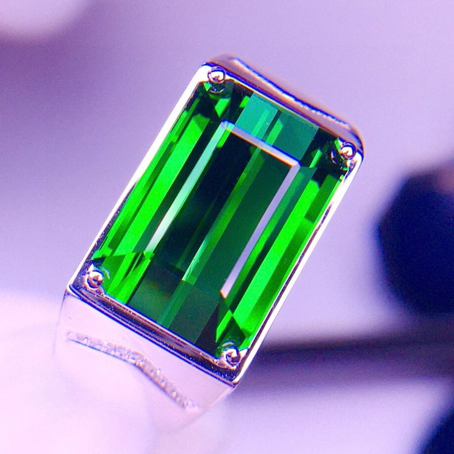 14k Gold 8.65 Ct Natural Tourmaline & Diamond & Men¡¯s Ring - 7