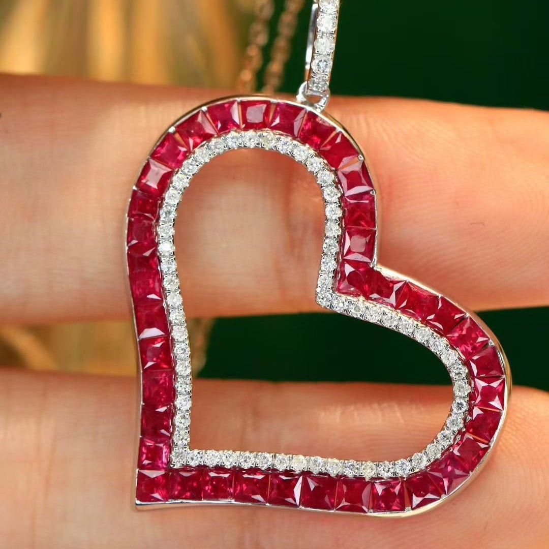 14k Gold 3.2 Ctw Natural Ruby & Diamond Pendant( Without Chain ) - 3