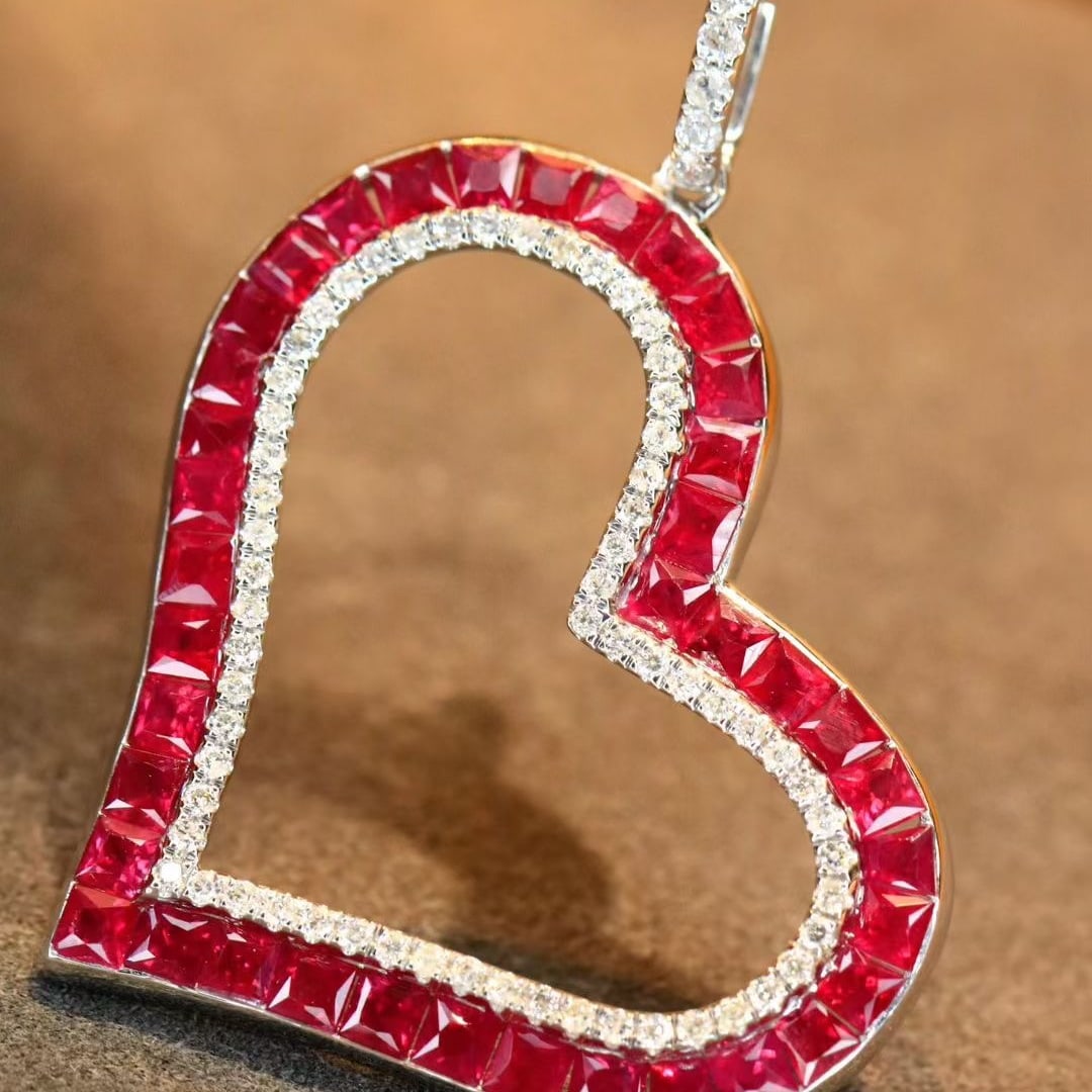 14k Gold 3.2 Ctw Natural Ruby & Diamond Pendant( Without Chain ) - 5