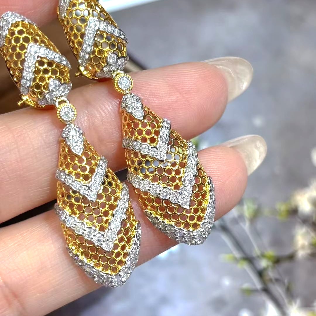 14k Gold 2 Ct Natural H Diamond & Art Deco Earrings - 2