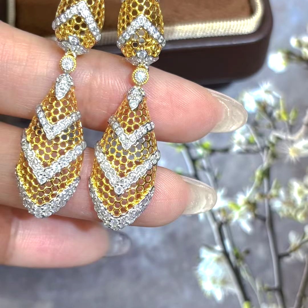 14k Gold 2 Ct Natural H Diamond & Art Deco Earrings - 3