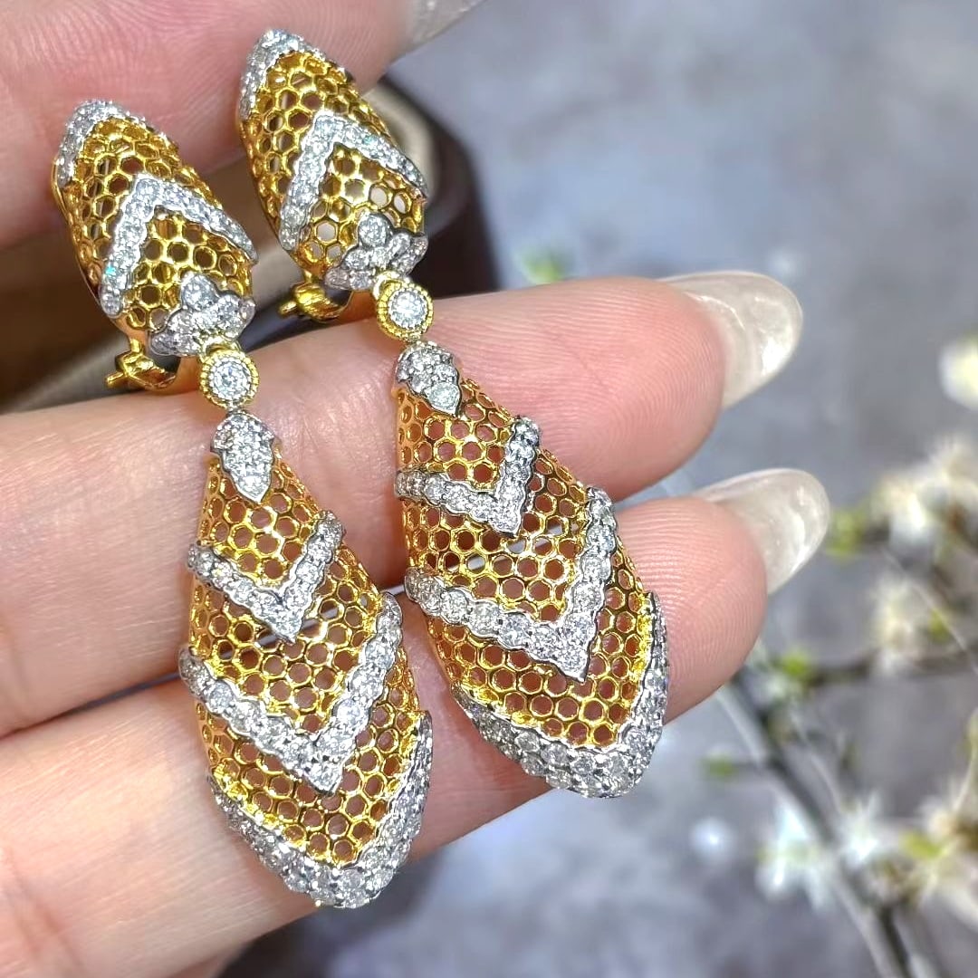 14k Gold 2 Ct Natural H Diamond & Art Deco Earrings - 5