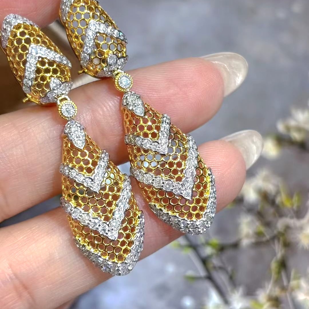 14k Gold 2 Ct Natural H Diamond & Art Deco Earrings - 6