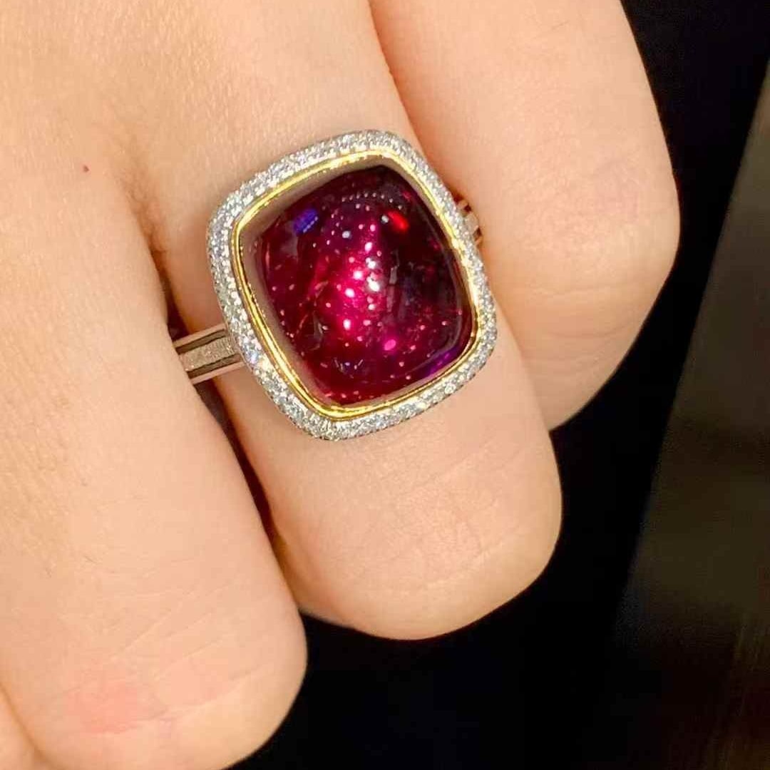 14k Gold 7.8 Ct Natural Tourmaline & Diamond Ring - 4
