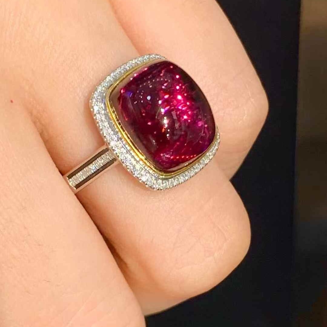 14k Gold 7.8 Ct Natural Tourmaline & Diamond Ring - 5