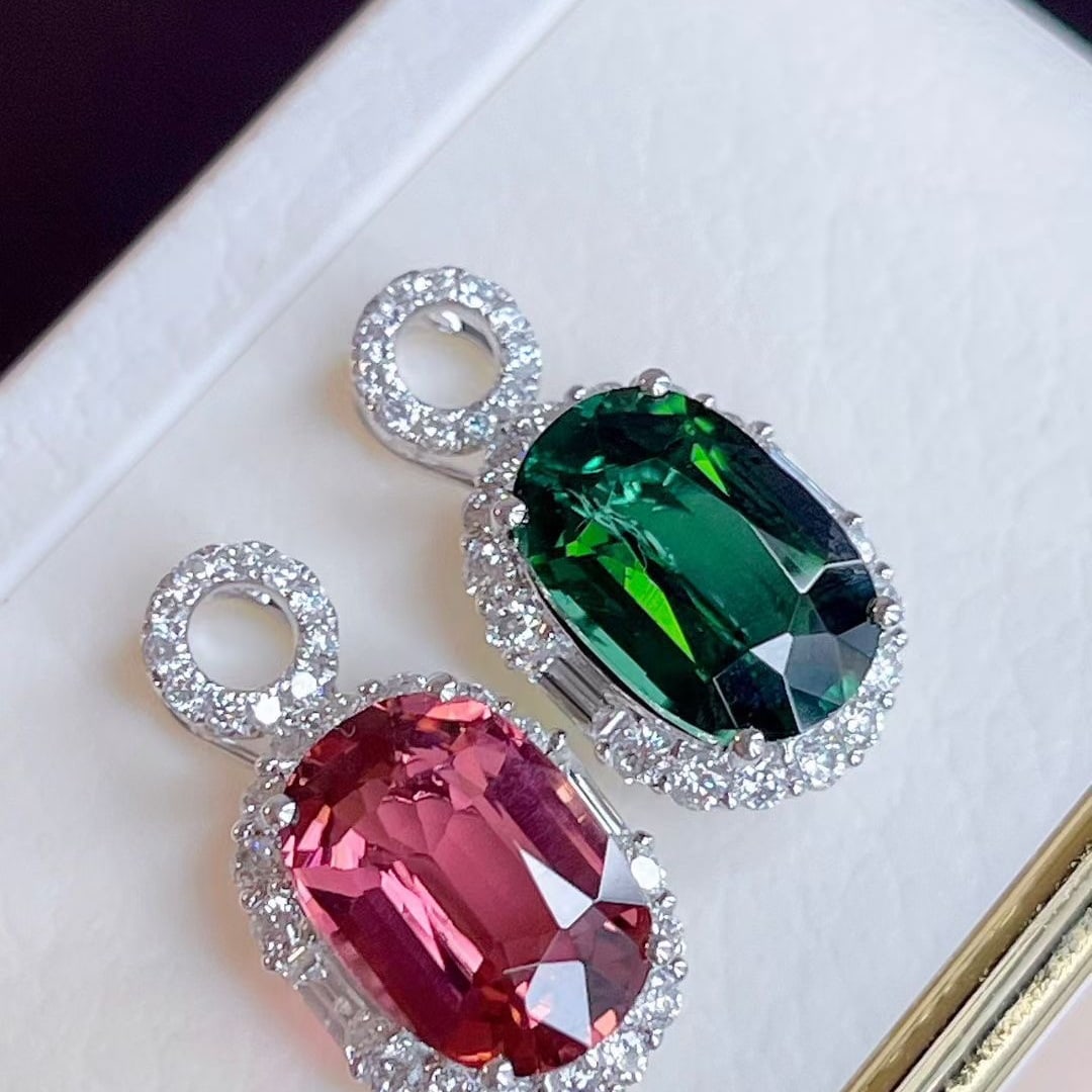 14k Gold 7.72 Ctw Natural Tourmaline & Diamond Earrings/pendant( Without Chain ) - 3