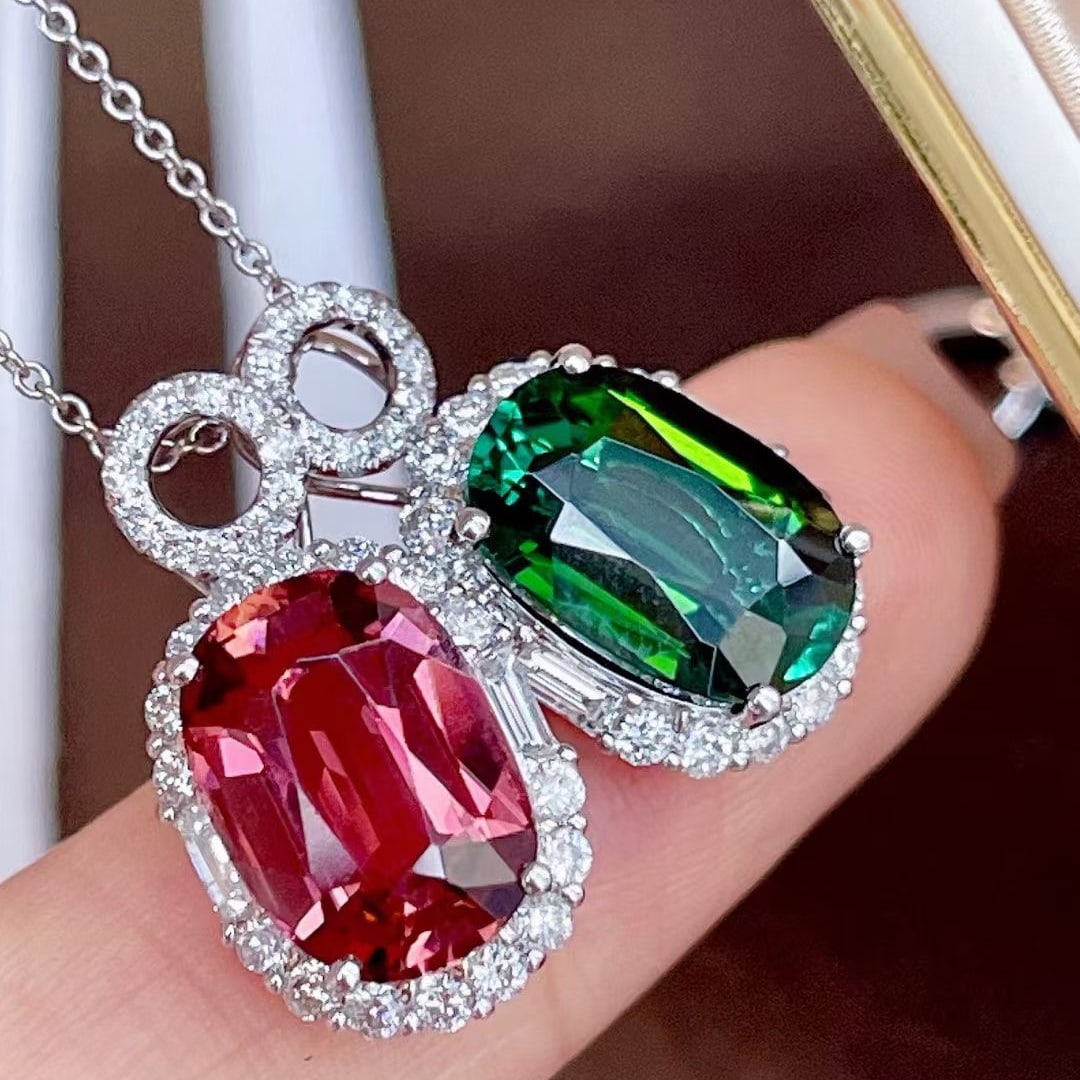 14k Gold 7.72 Ctw Natural Tourmaline & Diamond Earrings/pendant( Without Chain ) - 4