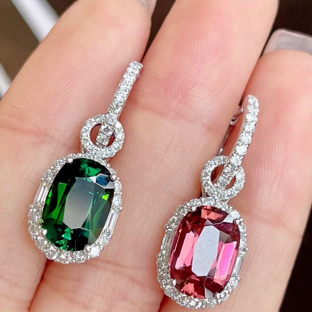 14k Gold 7.72 Ctw Natural Tourmaline & Diamond Earrings/pendant( Without Chain ) - 5