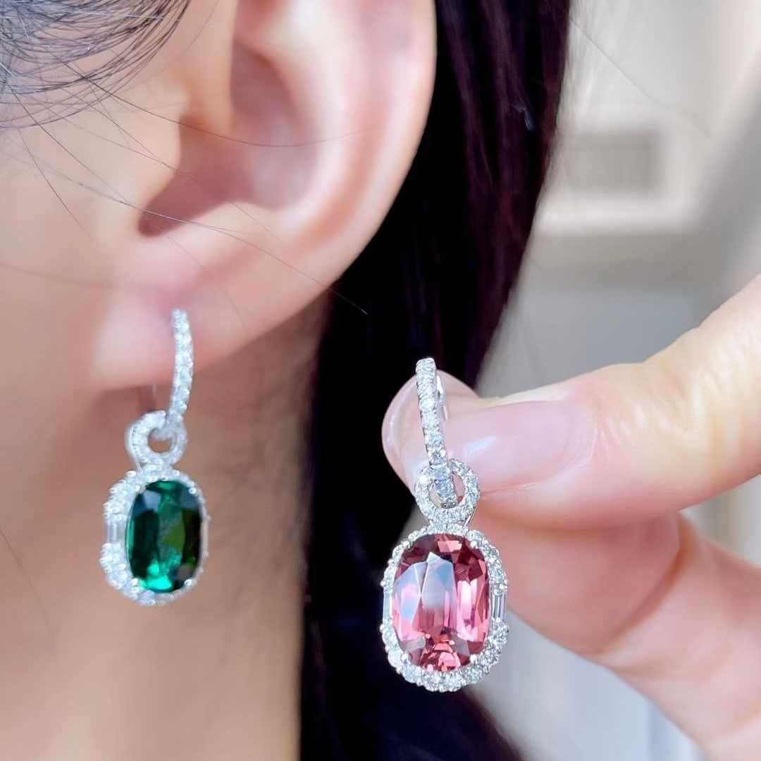 14k Gold 7.72 Ctw Natural Tourmaline & Diamond Earrings/pendant( Without Chain ) - 6