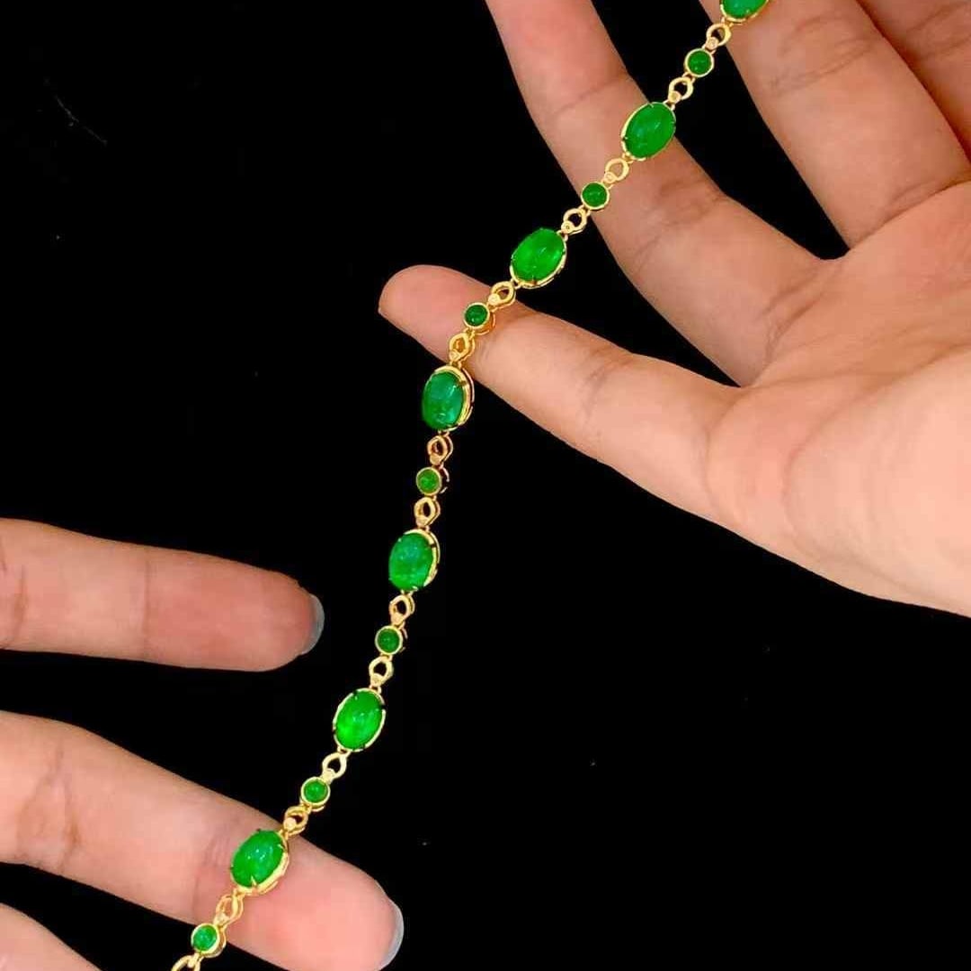 14k Gold 10.5 Ct Natural Emerald & Diamond Bracelet - 2