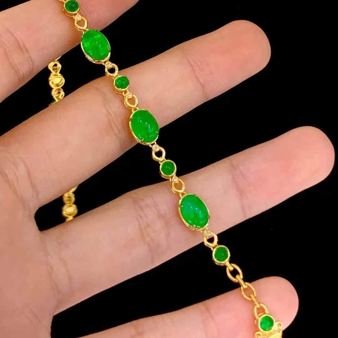 14k Gold 10.5 Ct Natural Emerald & Diamond Bracelet - 3