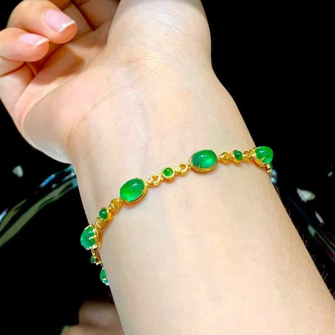 14k Gold 10.5 Ct Natural Emerald & Diamond Bracelet - 4