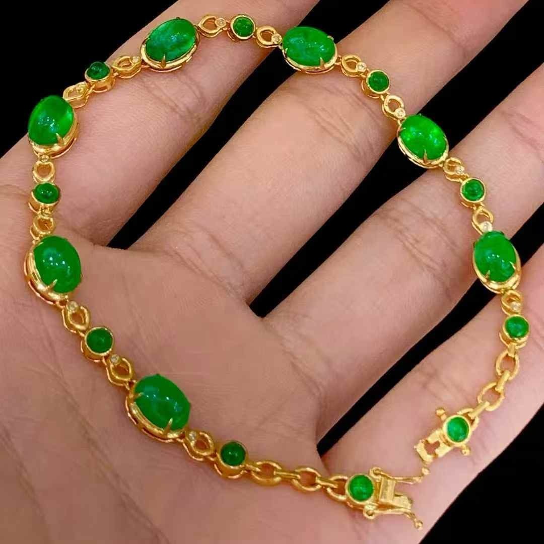 14k Gold 10.5 Ct Natural Emerald & Diamond Bracelet - 5