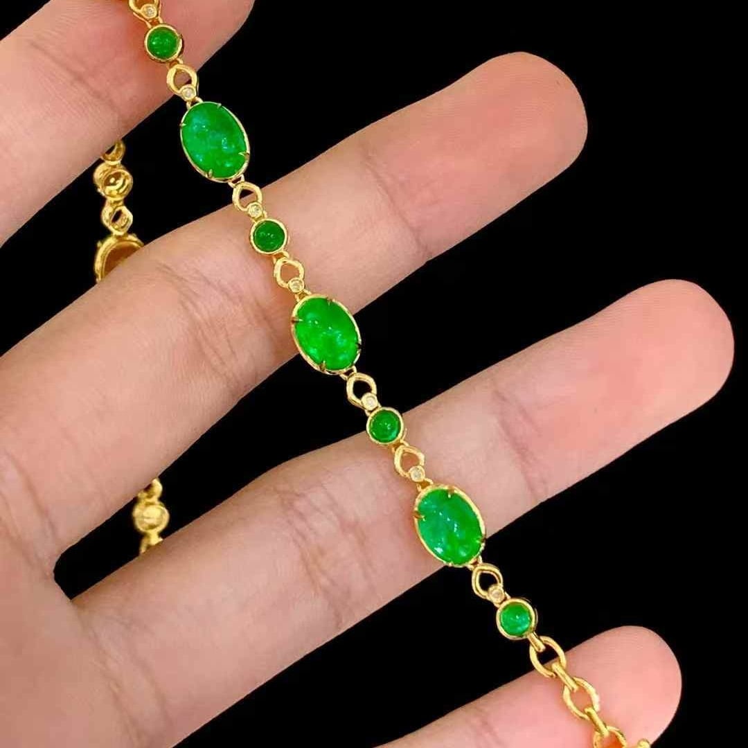 14k Gold 10.5 Ct Natural Emerald & Diamond Bracelet - 6