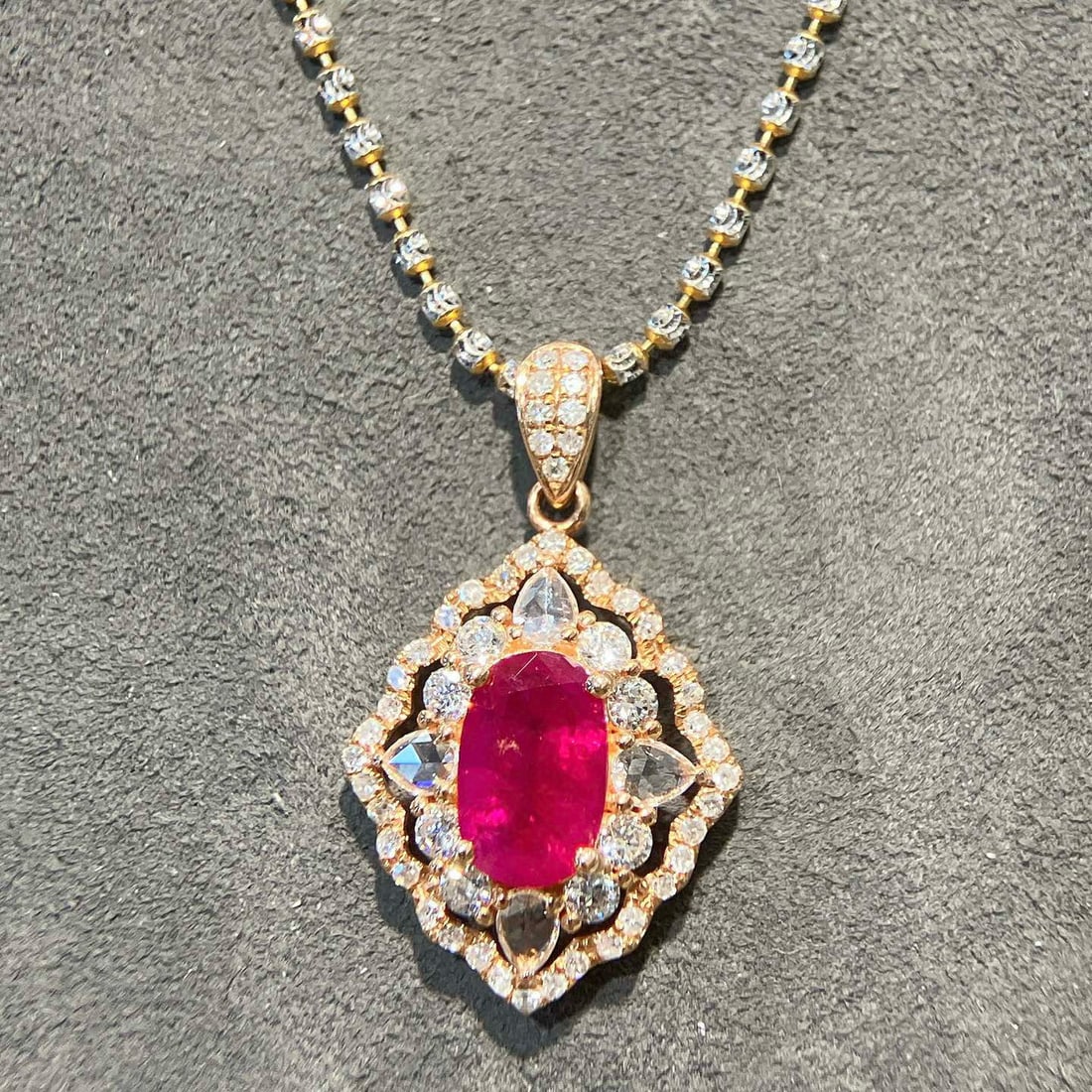 14k Gold 2.18 Ctw Natural Ruby & Diamond Pendant( Without Chain ) - 5