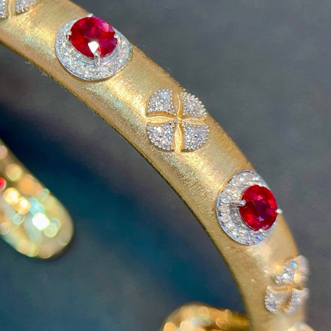 14k Gold 3.40 Ctw Natural Ruby & Diamond Bangle - 3