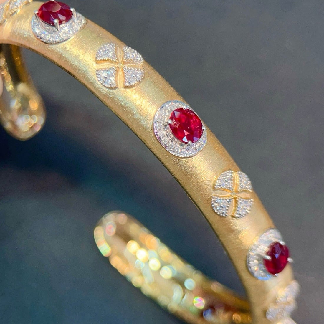 14k Gold 3.40 Ctw Natural Ruby & Diamond Bangle - 6