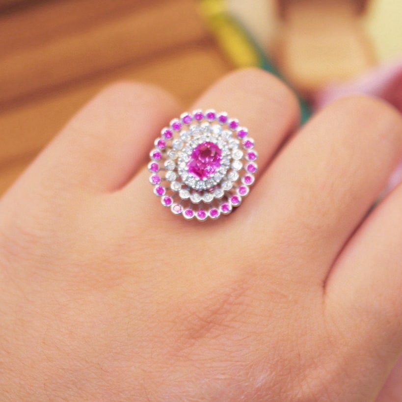 14k Gold 1.47 Ctw Natural Padparadscha Sapphire & Sapphire Ring - 5