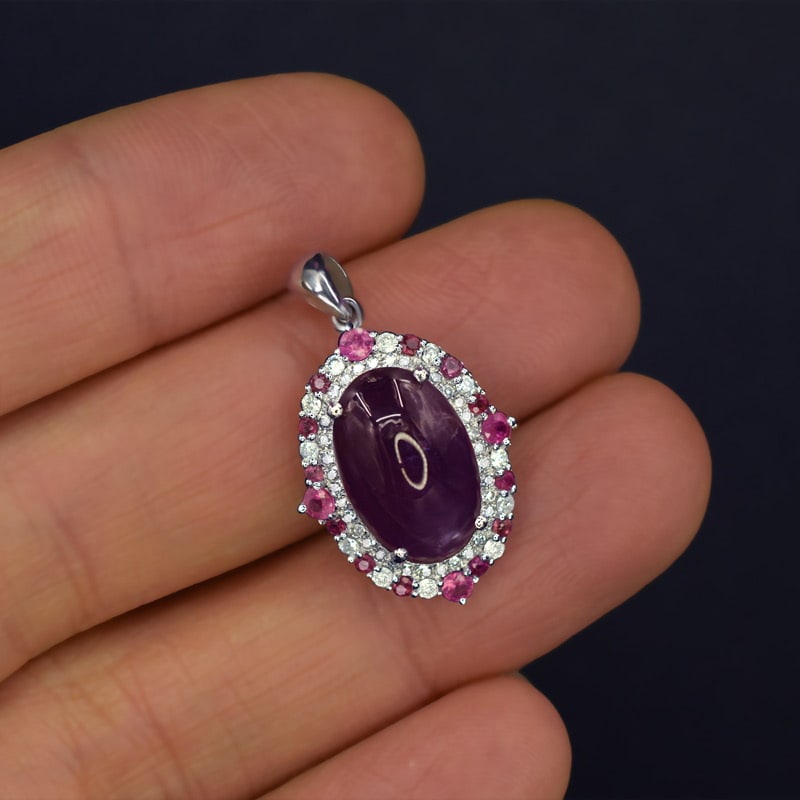 14k Gold 6.65 Ctw Natural Sapphire & Diamond Pendant( Without Chain ) - 2