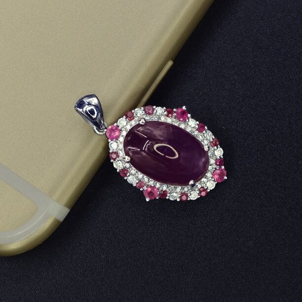 14k Gold 6.65 Ctw Natural Sapphire & Diamond Pendant( Without Chain ) - 3