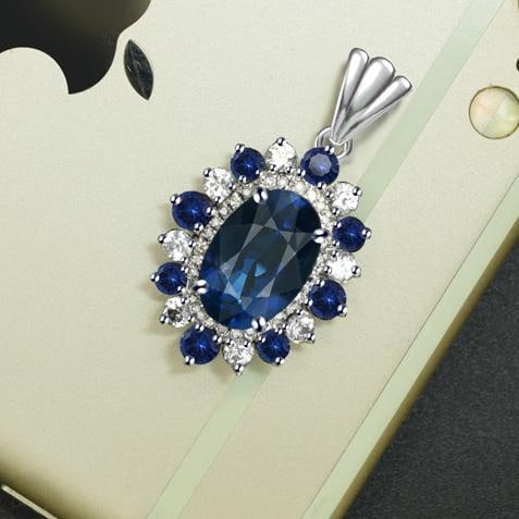 14k Gold 4.32 Ctw Natural Sapphire & Sapphire Pendant( Without Chain ) - 3