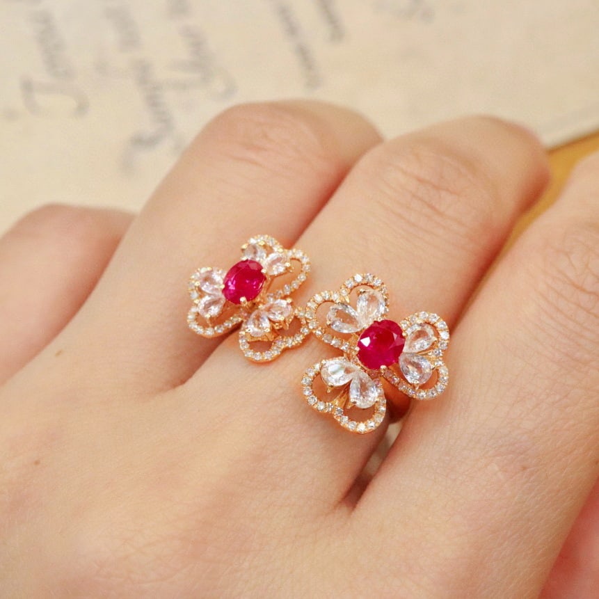 14k Gold 1.38 Ctw Natural Ruby & Diamond Ring - 4