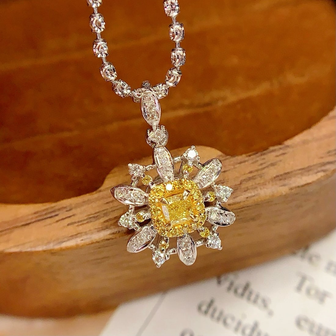 14k Gold 0.29 Ct Natural Yellow Diamond & Diamond Pendant( Without Chain ) - 2