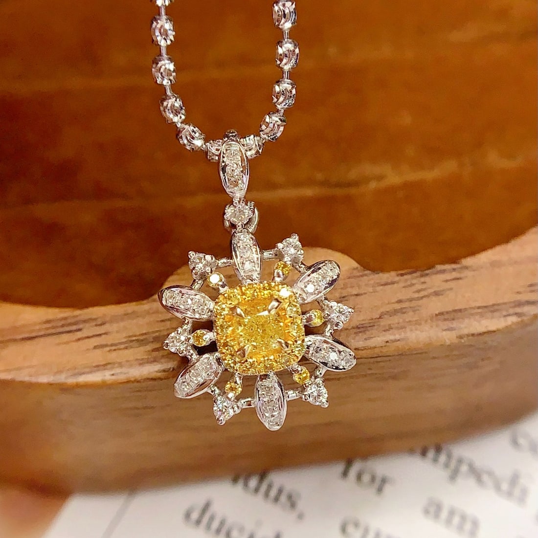 14k Gold 0.29 Ct Natural Yellow Diamond & Diamond Pendant( Without Chain ) - 3