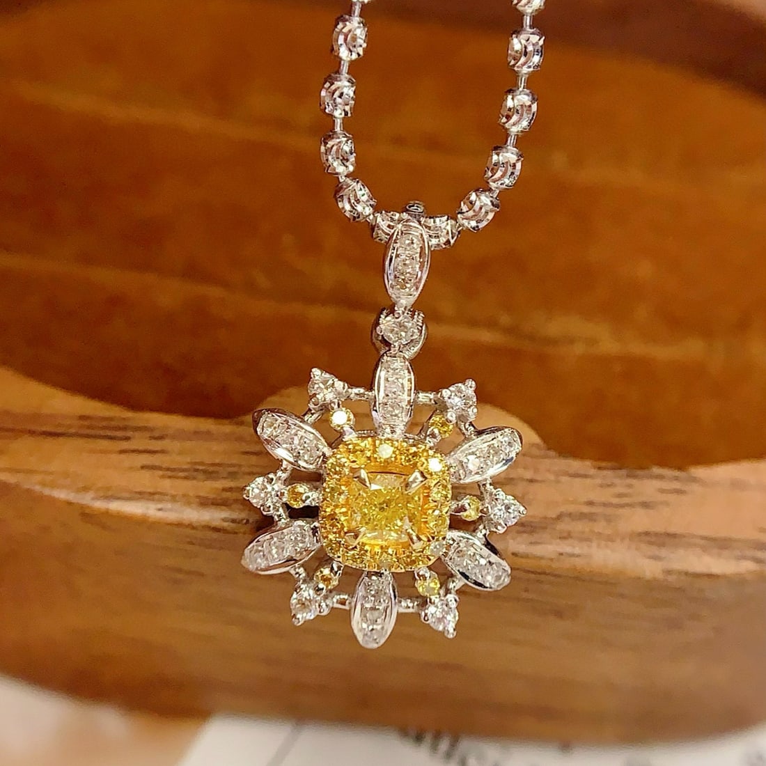 14k Gold 0.29 Ct Natural Yellow Diamond & Diamond Pendant( Without Chain ) - 4