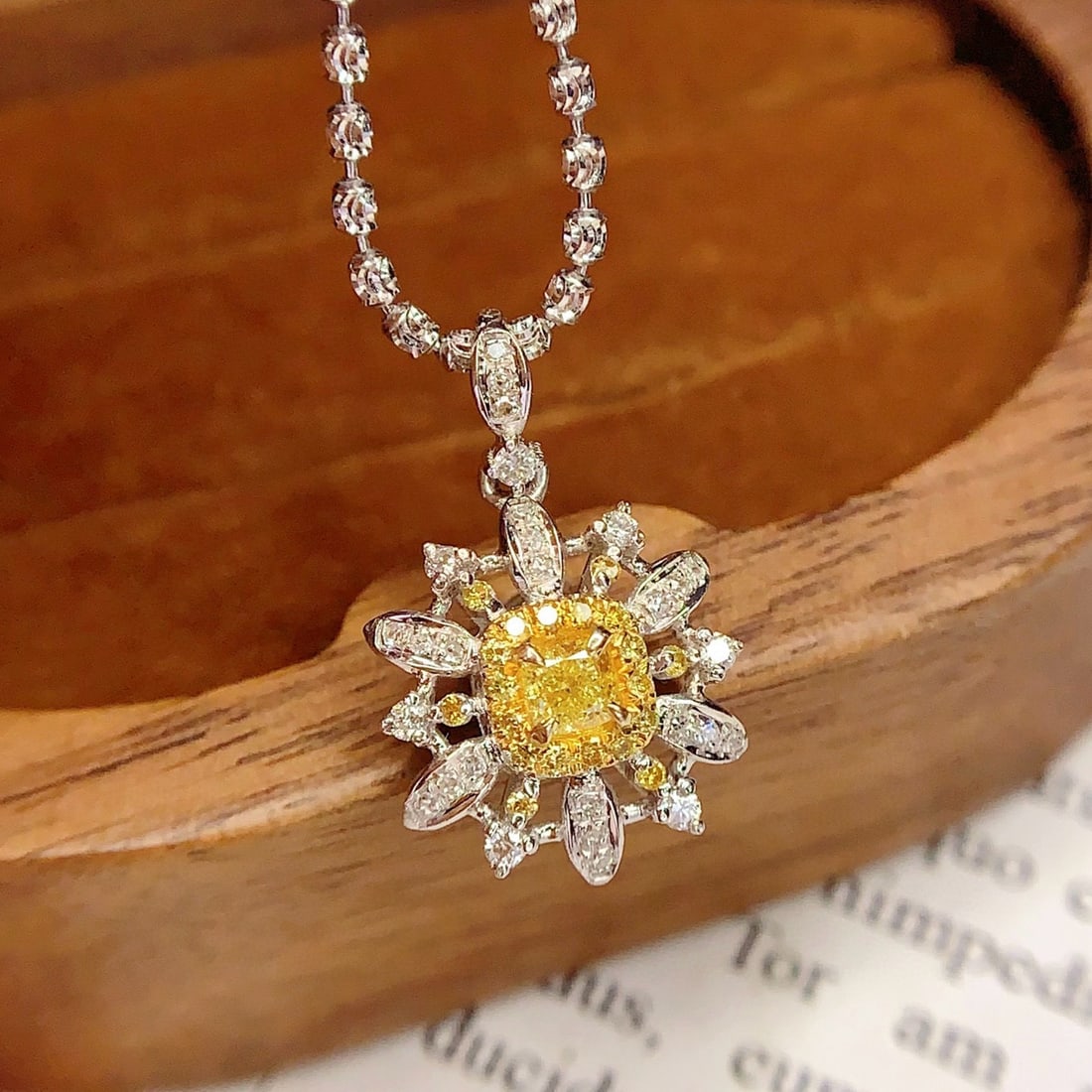 14k Gold 0.29 Ct Natural Yellow Diamond & Diamond Pendant( Without Chain ) - 5