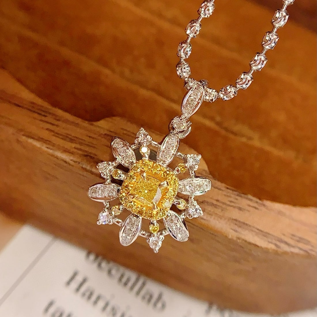 14k Gold 0.29 Ct Natural Yellow Diamond & Diamond Pendant( Without Chain ) - 6
