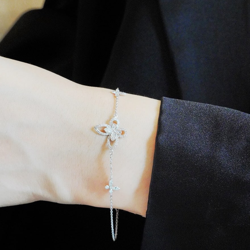 14k Gold 0.47 Ct Natural H Diamond & Butterfly Bracelet - 2