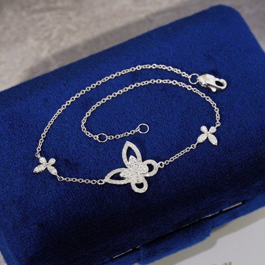 14k Gold 0.47 Ct Natural H Diamond & Butterfly Bracelet - 4