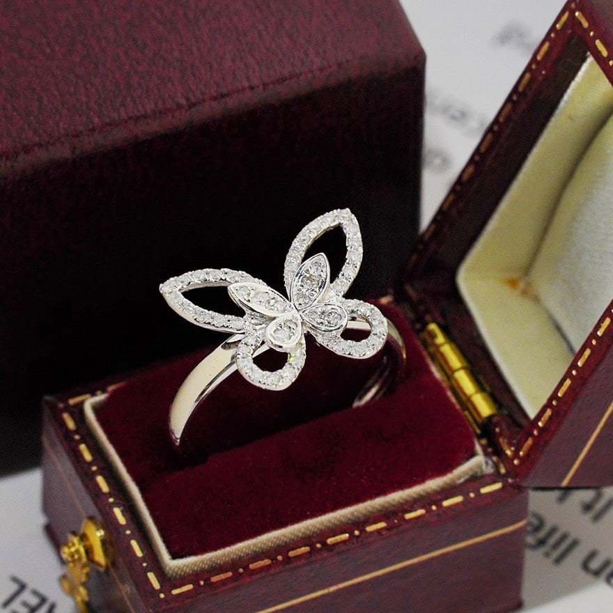 14k Gold 0.35 Ct Natural H Diamond & Butterfly Ring: Ref:231046020 // gold content:14k gold // ring size:7. 25us // // main gemstone:diamond // shape:round // carat weight:0. 35ct // clarity grade:vs-si // color:h // treatment:natural // cut grade:g //