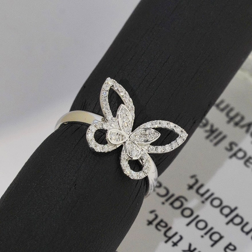 14k Gold 0.35 Ct Natural H Diamond & Butterfly Ring - 4