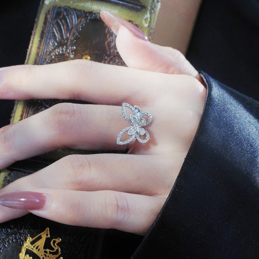 14k Gold 0.35 Ct Natural H Diamond & Butterfly Ring - 5