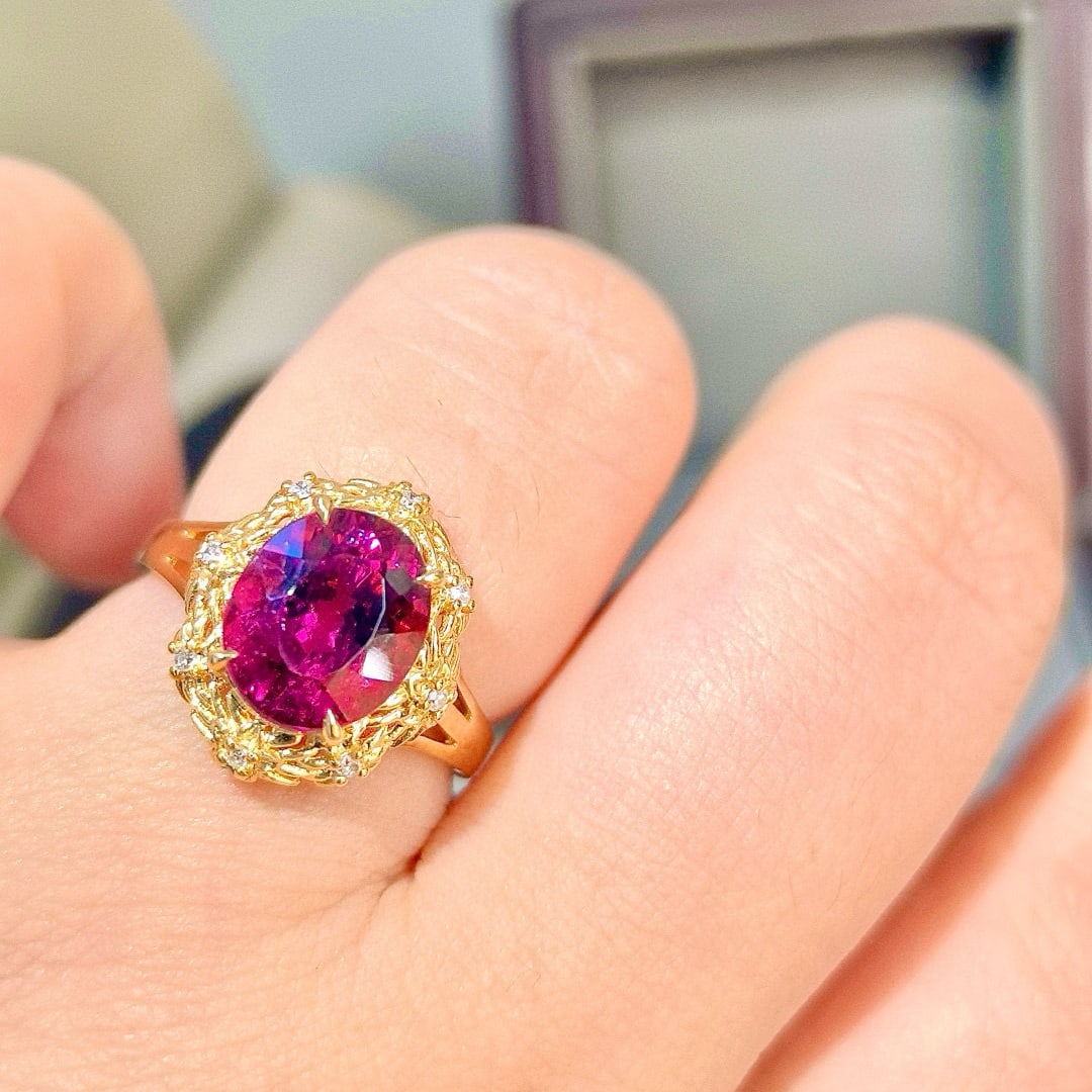 14k Gold 3.47 Ctw Natural Tourmaline & Diamond Ring - 2