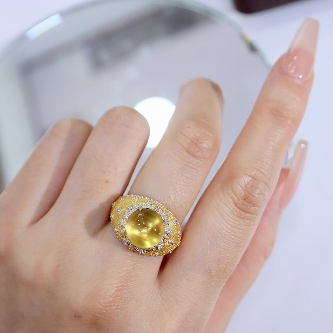 14k Gold 5.21 Ctw Natural Beryl & Diamond Ring - 4