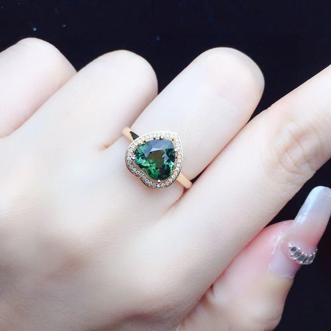 14k Gold 2.5 Ct Natural Tourmaline & Diamond Ring - 2